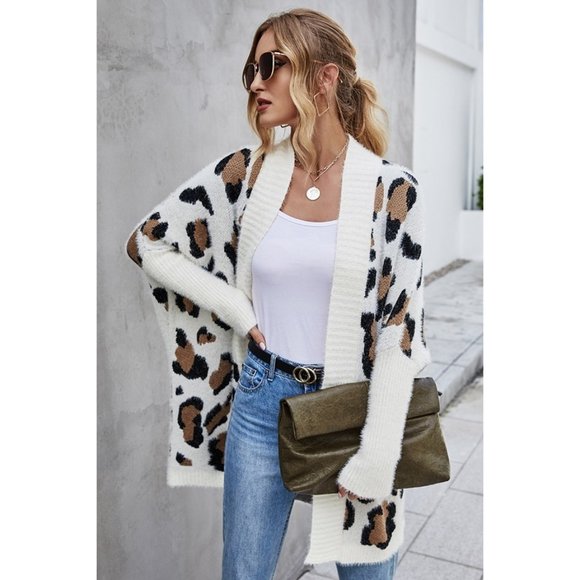 Cozy Boho Leopard Print Open Front Cardigan - Picture 5 of 8